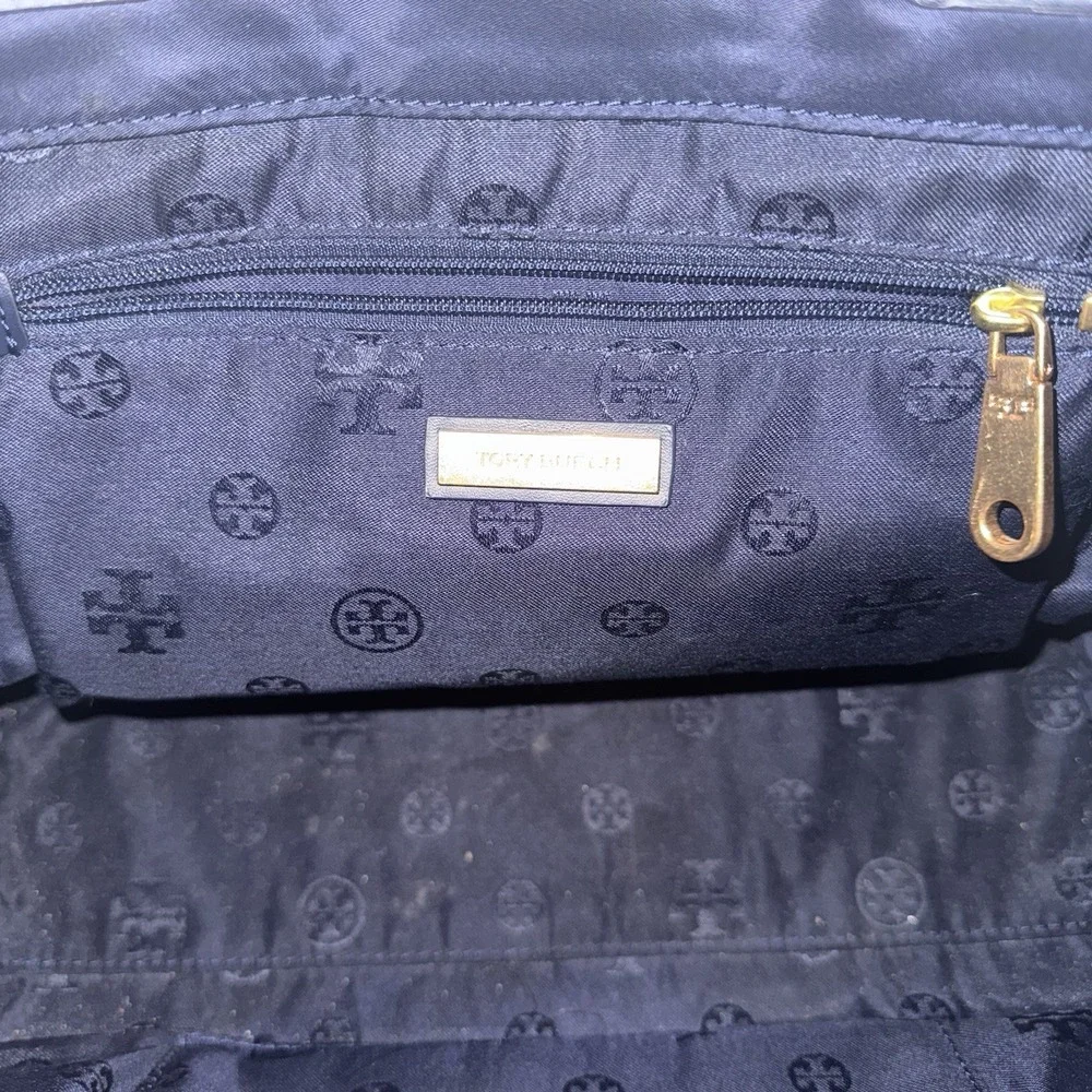 Tory Burch Ella Tote Navy Nylon Small‎ Bag Largo Logo Patch Double Handle